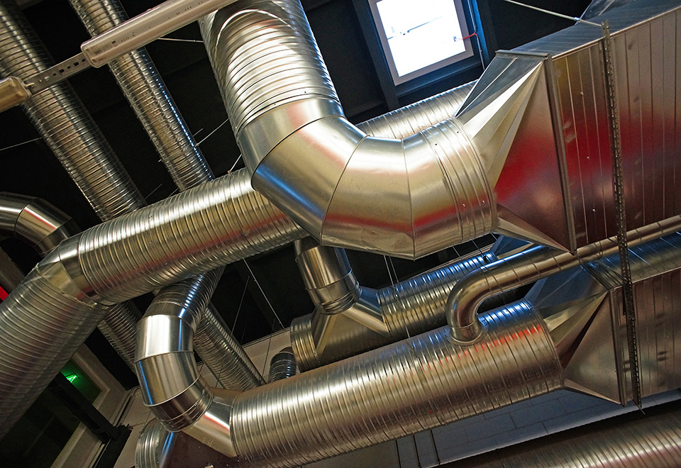 Silver HVAC pipes.