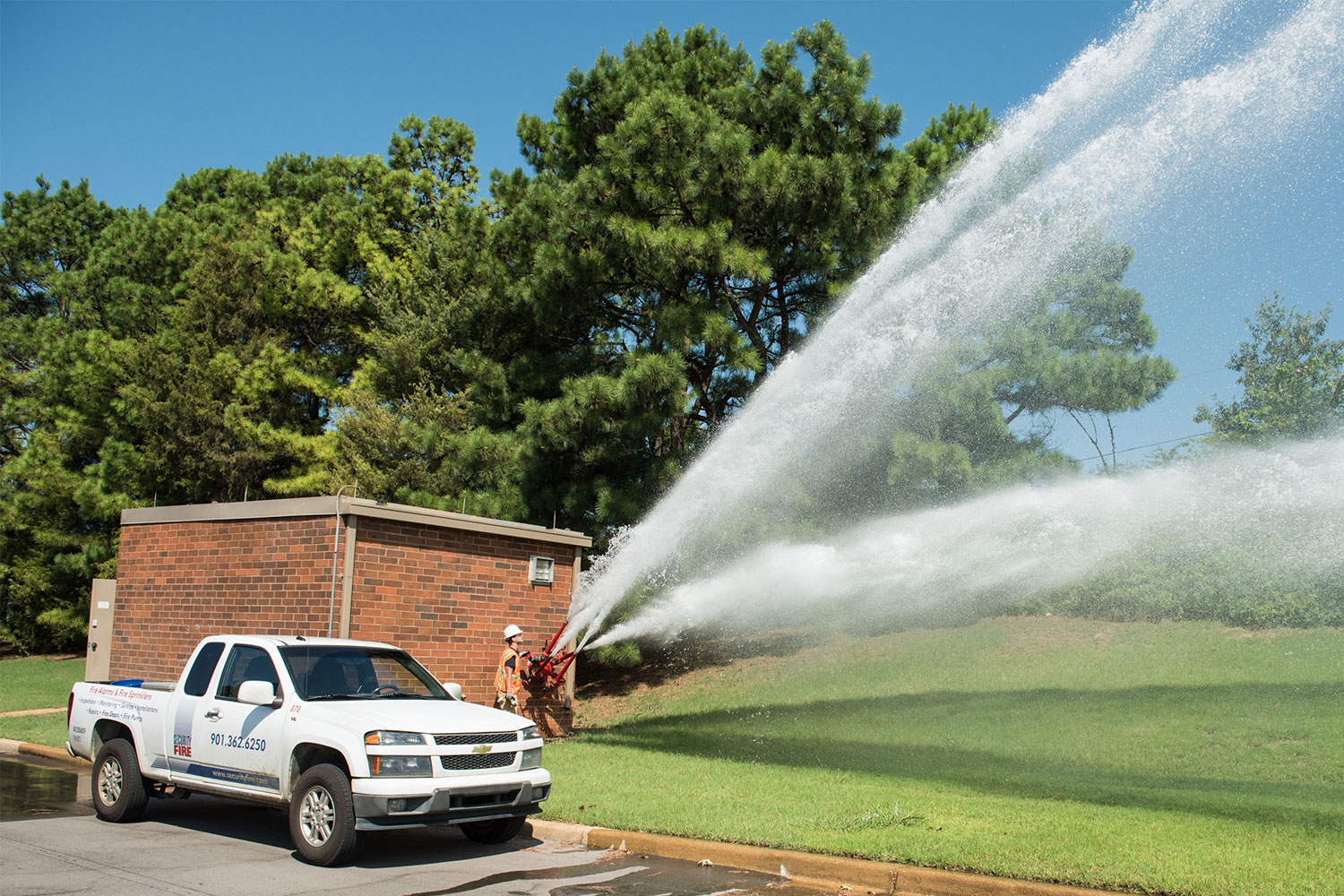 A fire prevention water supply is tested to ensure it is working correctly.